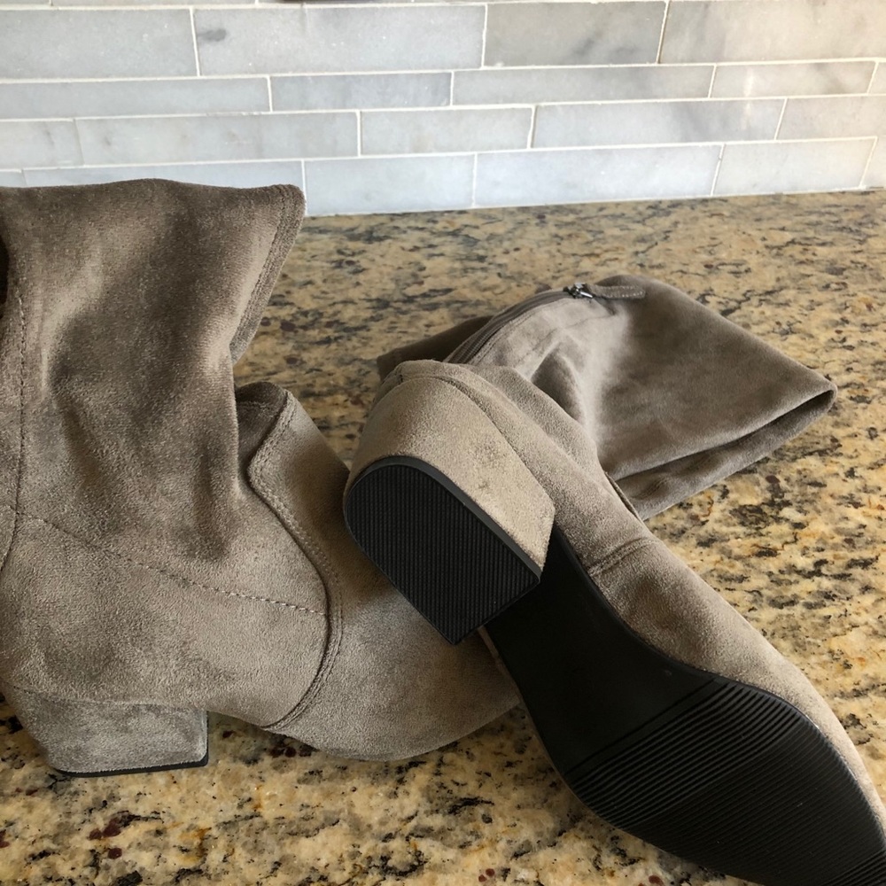 Grey suede high knee boots